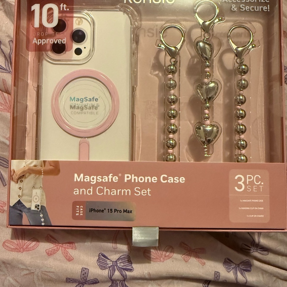 Kensie Pink and Silver Magsafe Phone Case and Charm Set